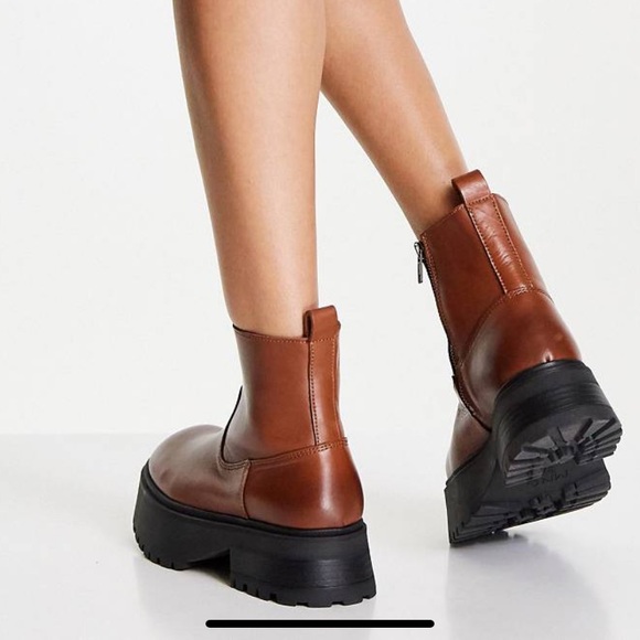 Mango Leather Ankle Boots COGNAC Brown  SIZE 8.5  •NEW• - Picture 2 of 10